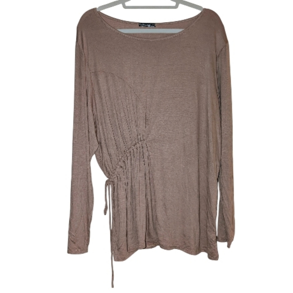 NWOT Storyteller Taupe Ruched Side Tie Top 3X